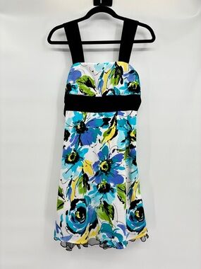 IZ Byer Juniors Empire Waist Y2K Floral A-Line Dress Lace Trim Size 5